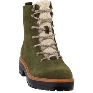 Marc Fisher Izma Suede Faux Shearling Accent Lace Up Hiker Booties Size 9